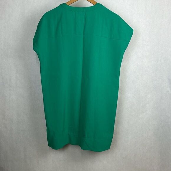 Lands' End Shift Dress Sz 8P Green Tie Slit Neck Short Sleeve Side Pockets - Picture 6 of 8